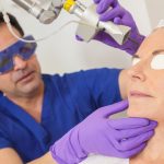 Laser skin rejuvination: Patient receiving laser treatment
