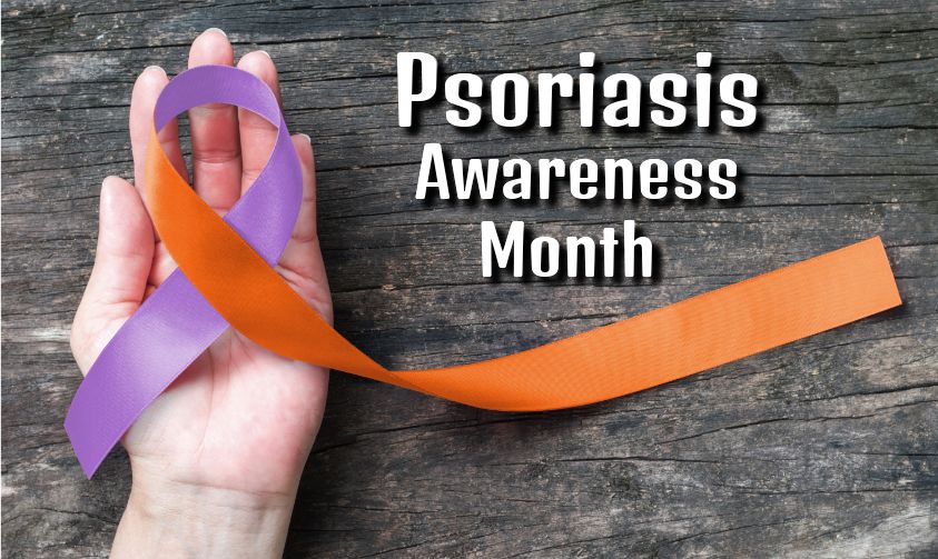 A magenta and orange ribbon to recognize Psoriasis Awareness Month