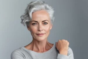 Attractive senior with menopause skin changes